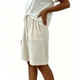 thumbnail image 4 of Sheghy Womens Shorts 100%Cotton Women's Elastic Waist Shorts Button Front Casual Loose Solid Knee Length Shorts with Pockets, 4 of 6