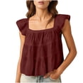 thumbnail image 2 of Women's Square Neck Ruffle Sleeve Babydoll Blouses Summer Casual Peplum Tank Top Cute Tops Summer Smoked Pleated Cotton T-Shirts Casual Loose Fit Flowy Blouse, 2 of 6