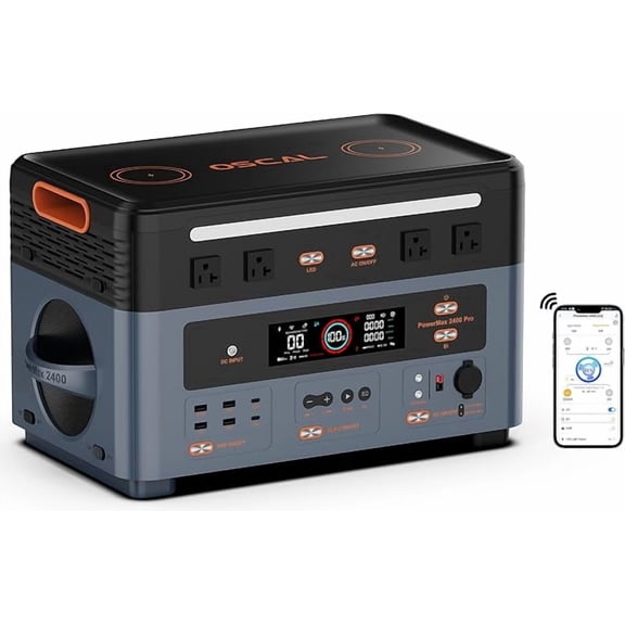 OSCAL Power Station 2400W(4800W Peak),1872Wh LiFePO4 Ultra Fast Charging Generators with HD Stereo Speakers for Home Backup Power,Camping & RVs