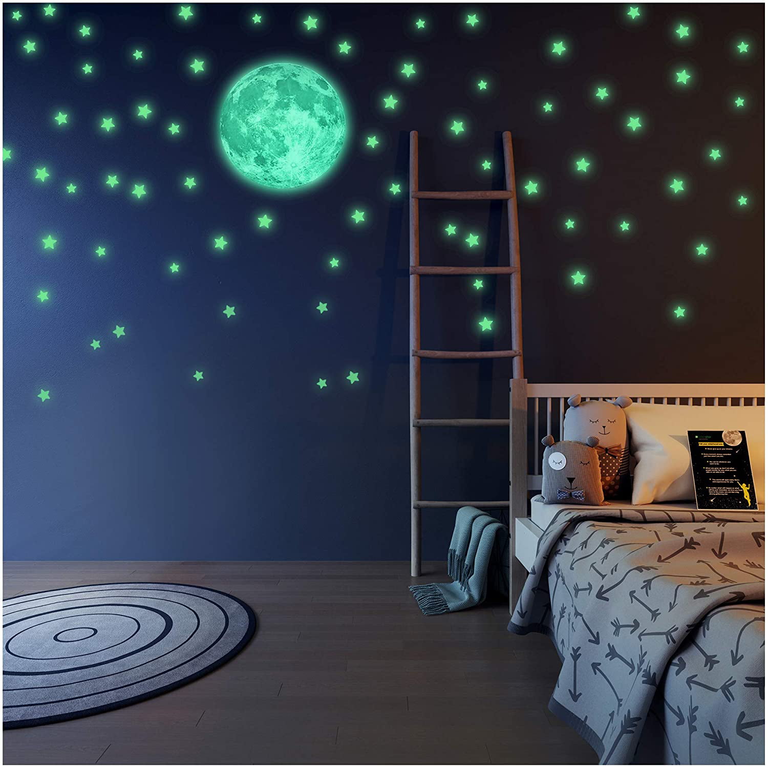 50 Glow In The Dark Stars and Moon Plastic Stickers 4 Ceilings & Walls Bedroom 