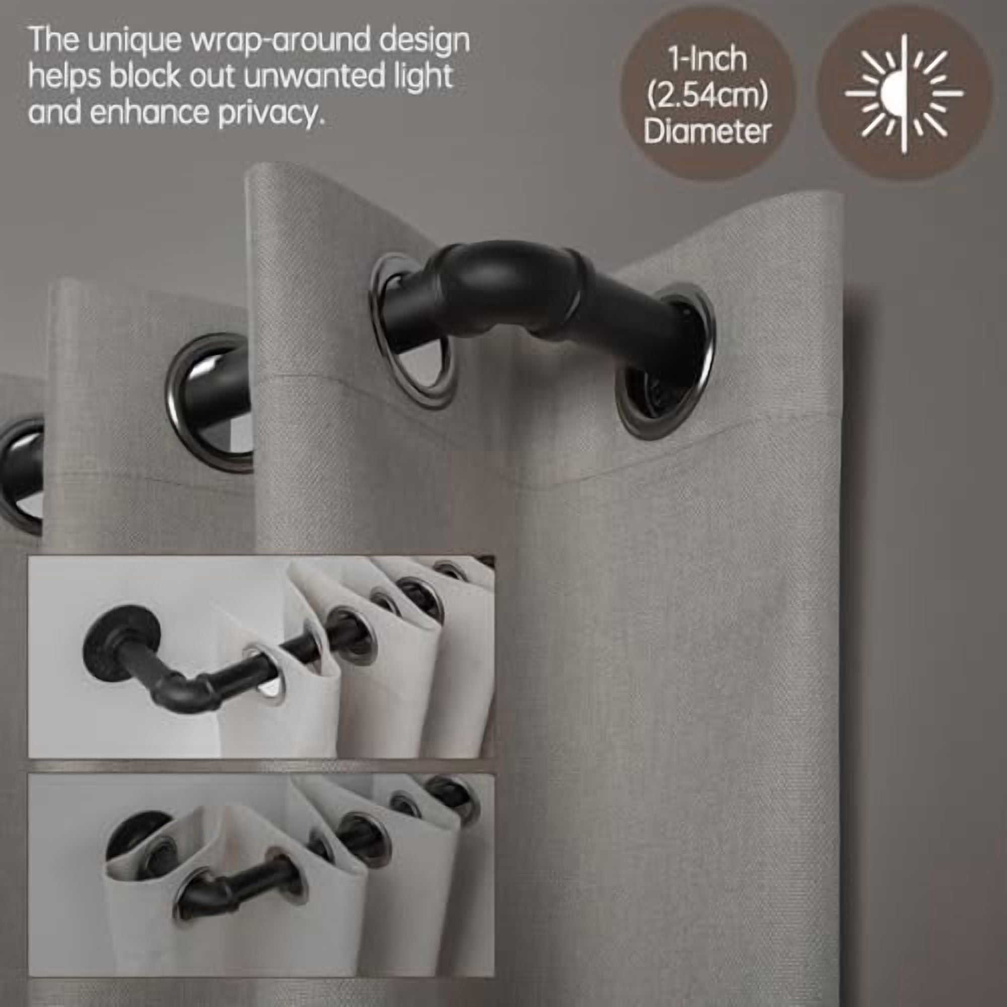 Curtain Rods for Windows 66 to 120, 1 Inch Industrial Wrap Around Black Curtain Rod, Indoor/Outdoor Room Divider Adjustable Drapery Pole, 66"-120"