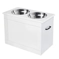 thumbnail image 1 of PawHut Elevated Dog Bowls with Storage, White, Large, 1 of 10