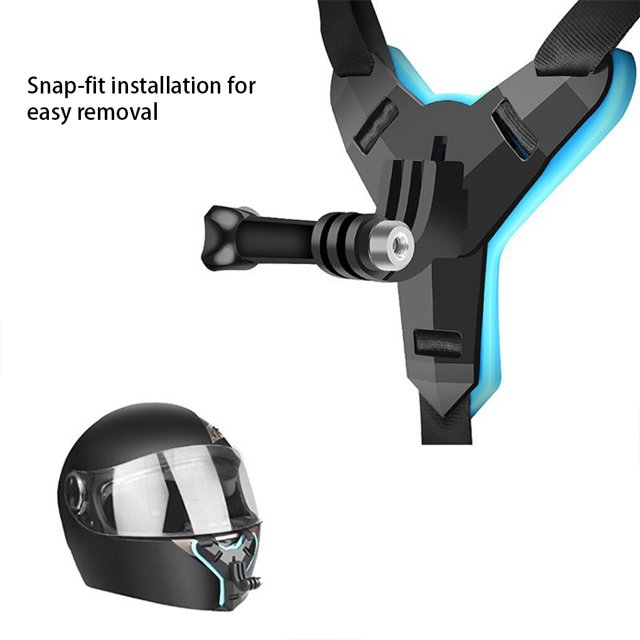 Soporte de mentón para casco de motocicleta, soporte para cámara de acción, soporte para grabadora de montar en motocicleta de plástico, mejora de tiro con correaAzul1 piezas Deng Xun unisex