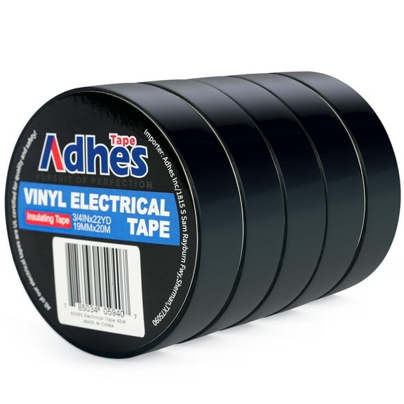 ADHES PVC Electrical Tape, 7mil, 5 Rolls, 0.75in x 66ft, Black