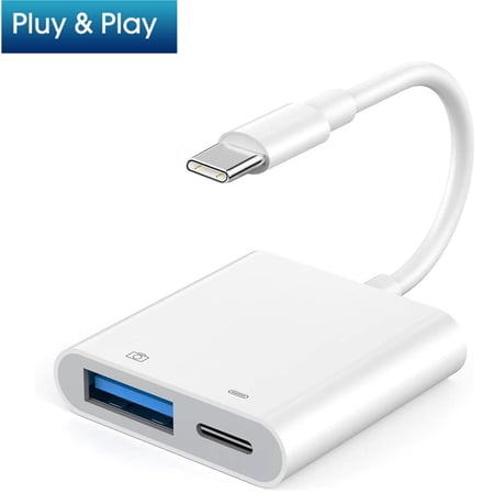 USB C OTG Cable Adapter with Charging Port, 2 in 1 Type C to USB Camera Splitter for iPhone 16 15, Android Phone Tablet, MacBook Pro Air, Galaxy S24/S23, Pixel 8/7/6