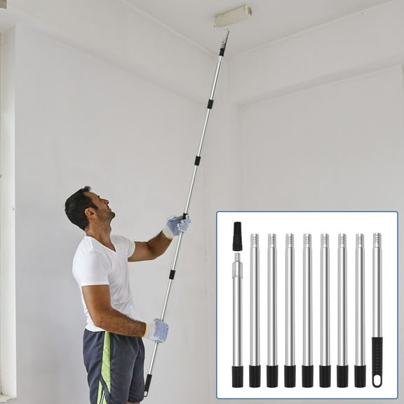 10.83ft Paint Roller Extension Pole with Tapered Adapter 9 Segmented Lightweight Stainless Steel Extension Pole for Painting and Cleaning Tools