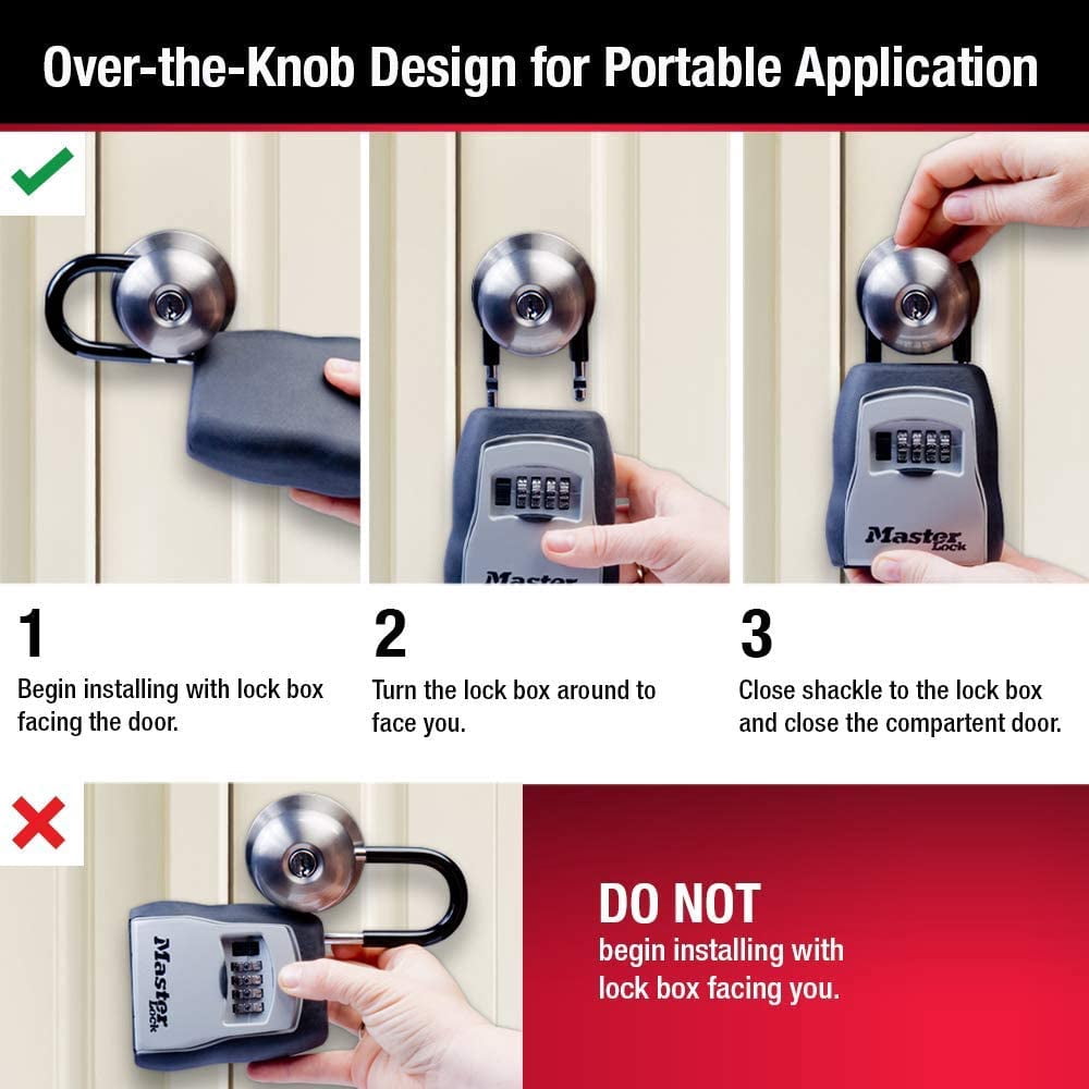 Key Lock Box for House Keys – Outdoor Portable Combination Lockbox with Resettable 4 Digit Code, Weather Resistant Durable Metal Body, Holds 5 Keys, 5400EC Black