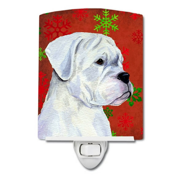 Caroline's Treasures SS4716CNL Boxer Red and Green Snowflakes Holiday Christmas Ceramic Night Light, 6x4x3", multicolor