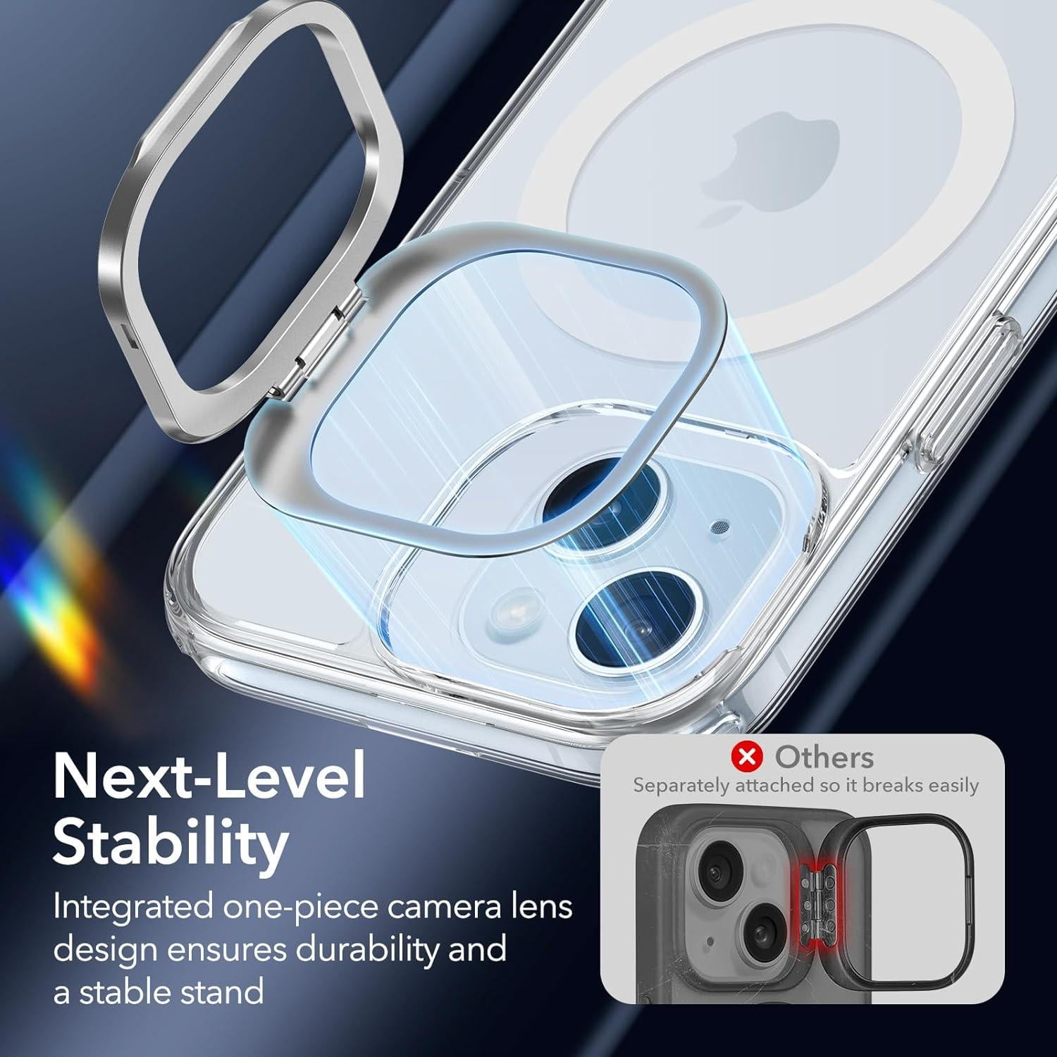 ESR MagSafe Bumper Cell Phone Case with Stash Stand for iPhone 15 Plus, Clear