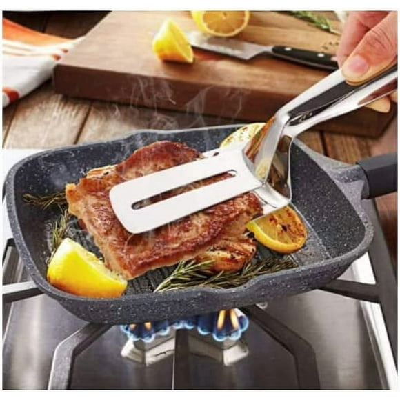 Stainless Steel Double Sided Spatula, Frying Turner, Barbecue Tools, Kitchen Tools, Flipping Clip/Steak Tong/Food Clamp, (Approx. 10 Inches), Pack of 1
