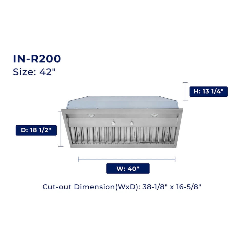 HAUSLANE INR200SS42 42 inch Stainless Convertible Under Cabinet Range Hood Insert
