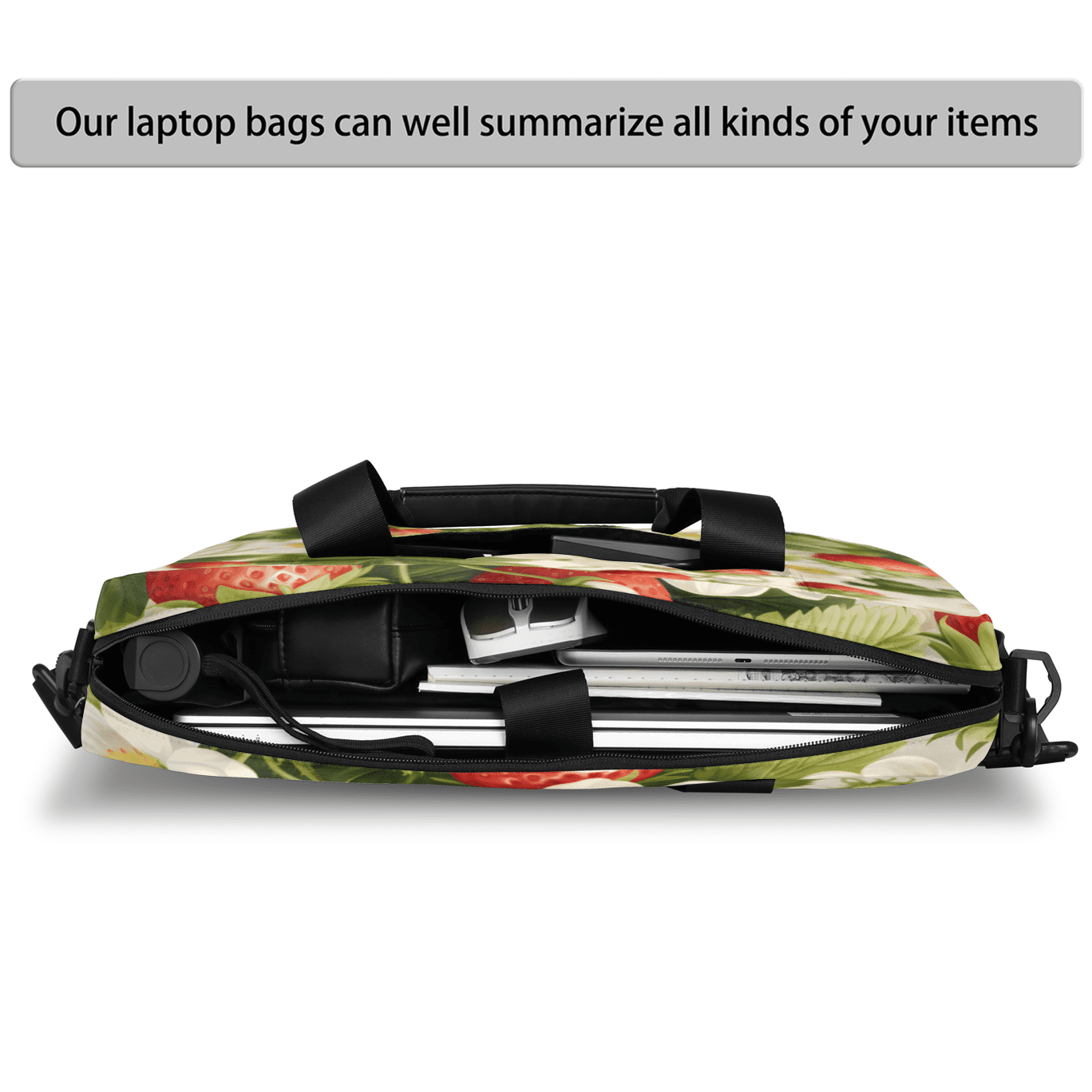 Herdesigns Cute Strawberry Fruit Laptop Bag for Women Men, Computer Case Briefcase Messenger Bags, 15-15.6 inch Laptop Sleeve Shoulder Bag
