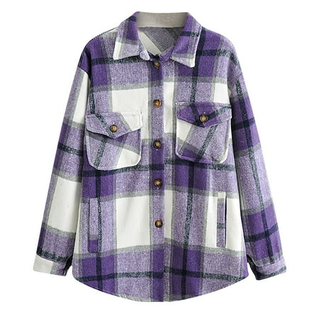 

Trench Coats for Women Fleece Jacket Women Trendy Women Casual Pockets Printed Long Sleeve Tops Jacket Plaid Coat Long Cardigans for Women on Sales Bomber Jacket Women Purple S