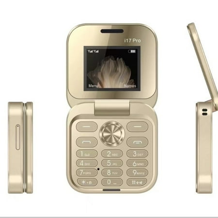 i17 Mini Flip Phone Gold Foldable Flip Mobile Phone Unlocked Flip Phone 2G Flip Mini Smartphone World Smallest Phone Mini Cell Phone