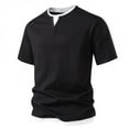 thumbnail image 2 of AHTJRT Men's Casual Soft Stylish Stretchy Contrast Color Fitted Henley Tee Tops Black XL, 2 of 4