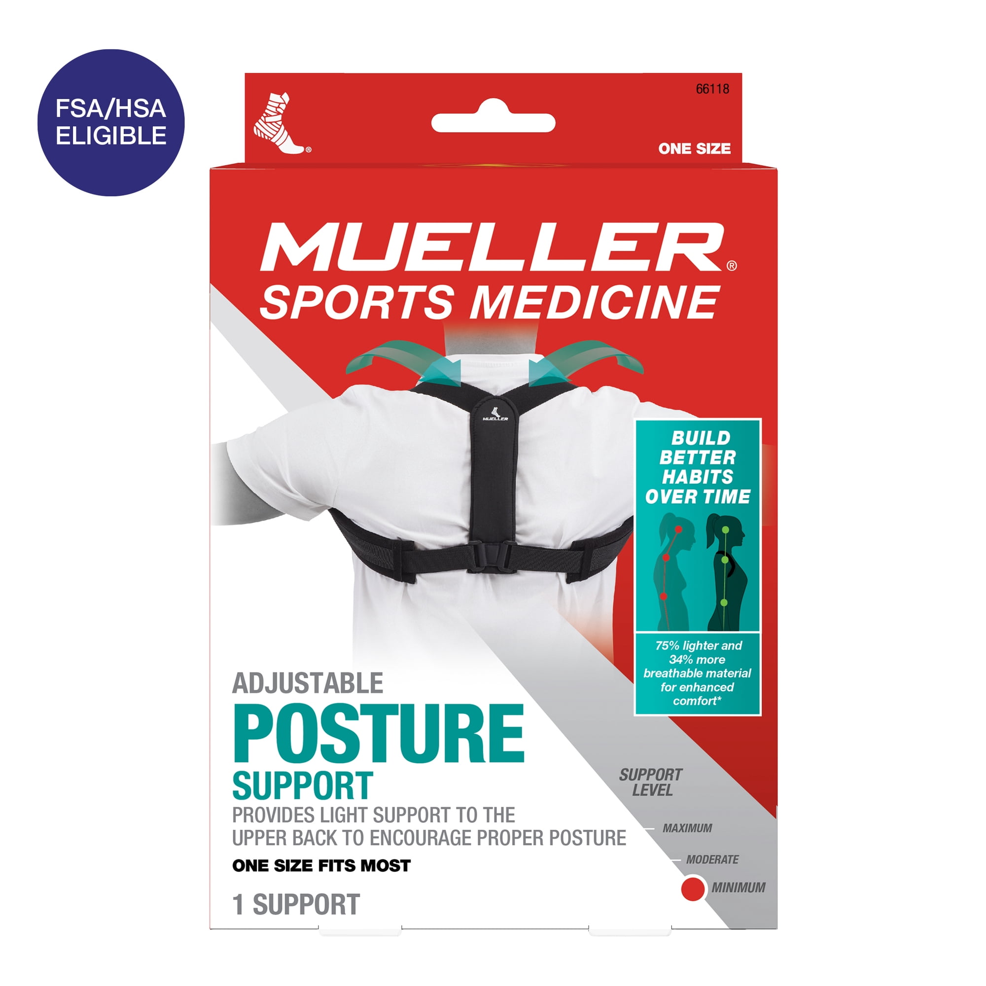Mueller Sports Medicine Adjustable Posture Support, Black, Unisex, One Size Fits Most,