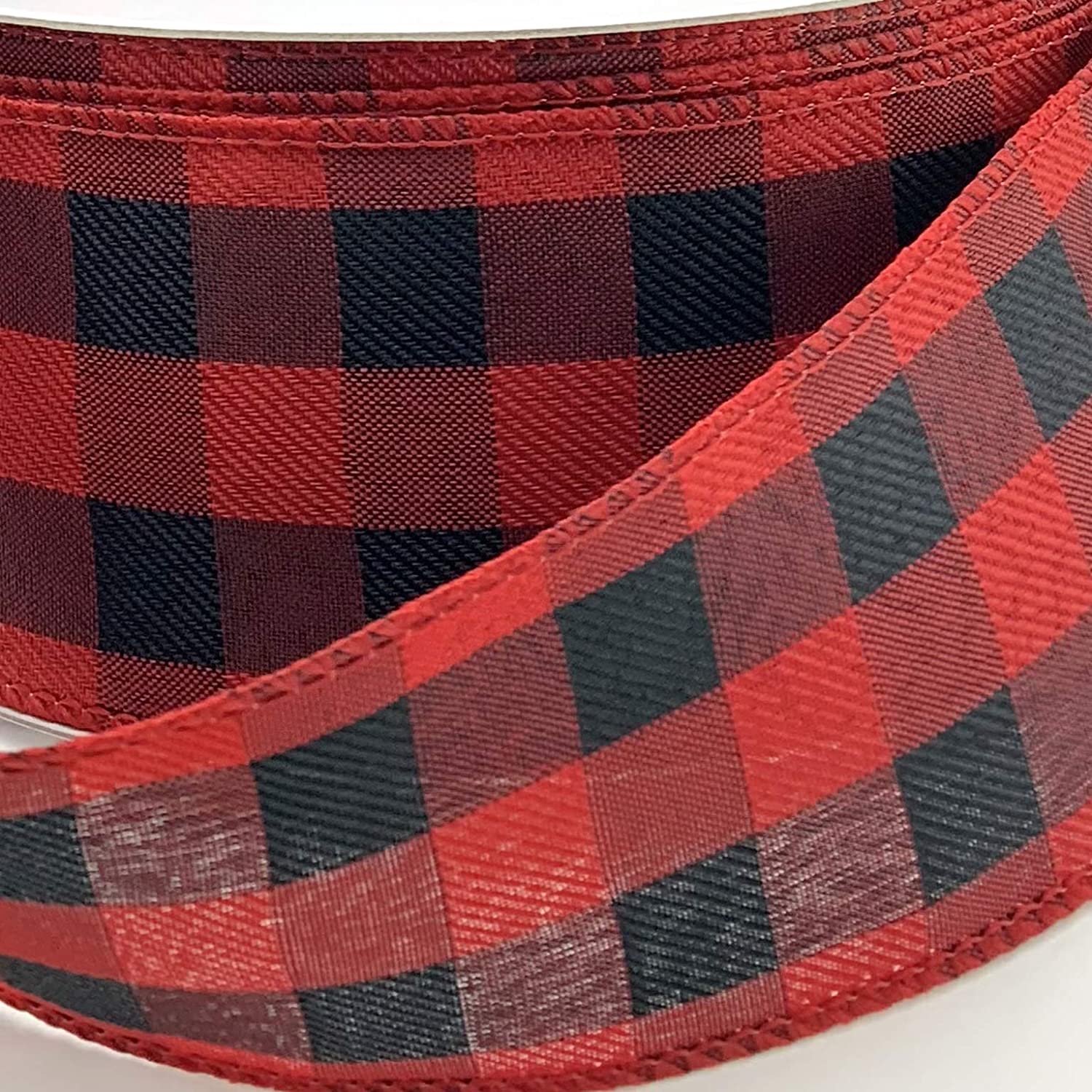 Buffalo Plaid Wired Ribbon Decoration - 2 1/2" x 50 Yards, Black & Red Plaid, Christmas Wreath, Farmhouse Decor