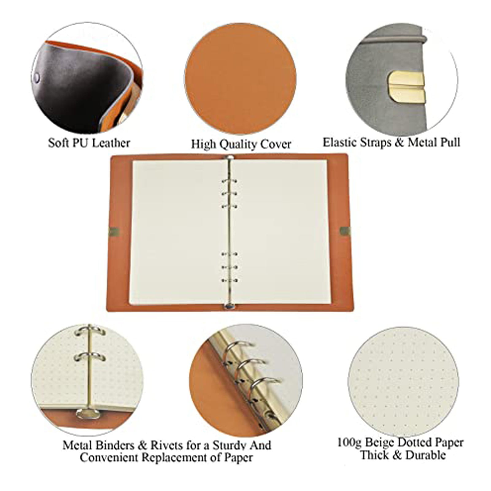 Cadorn A5 Leather - Bound Notebook/Diary with Replaceable Paper - 100 Sheets (200 Pages)