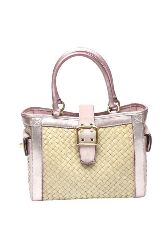 Pre-Owned Coach handbag tote bag straw leather 4419 pink x beige (Good)