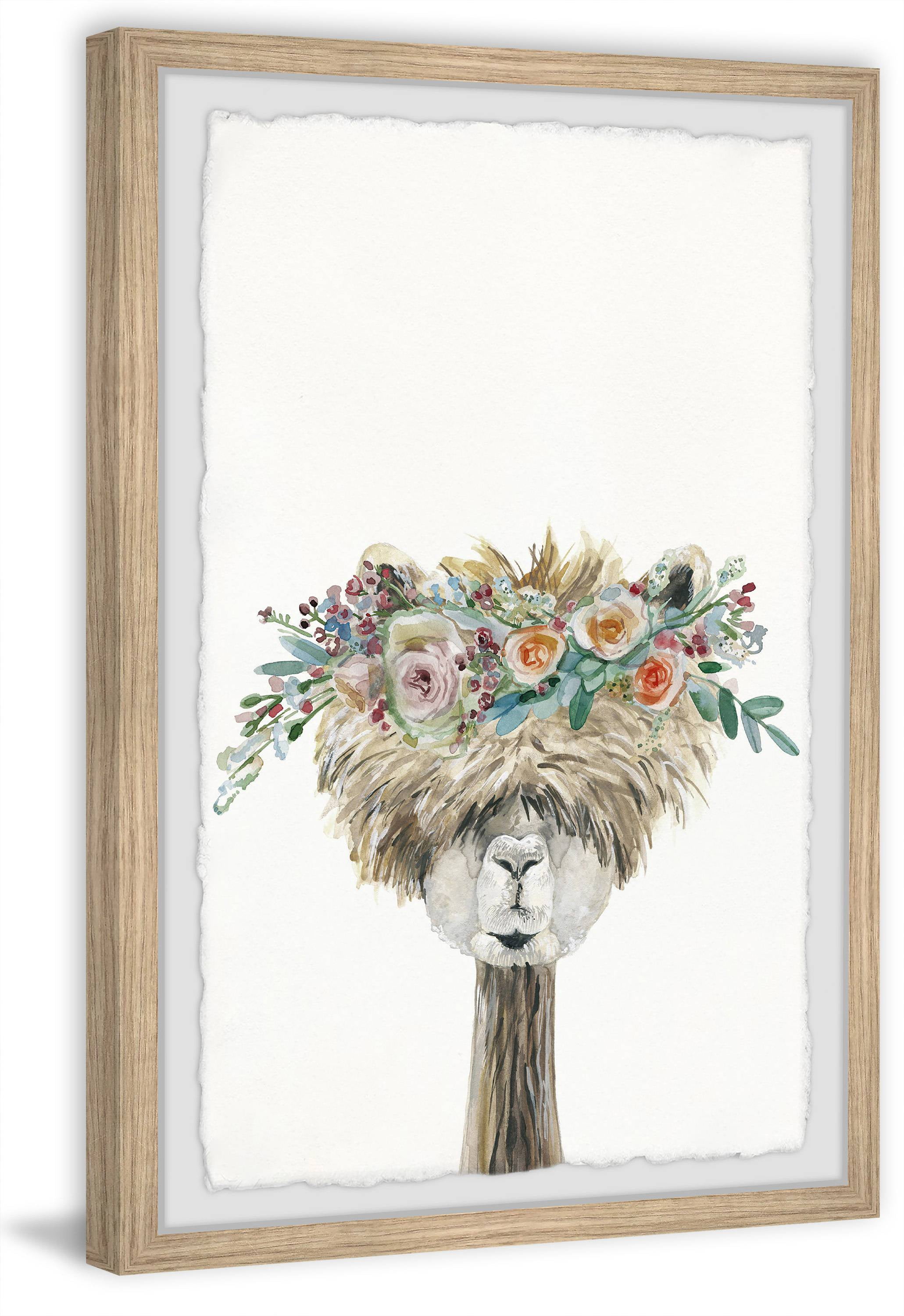 Marmont Hill Laid-back Flower Crowned Llama Framed Wall Art