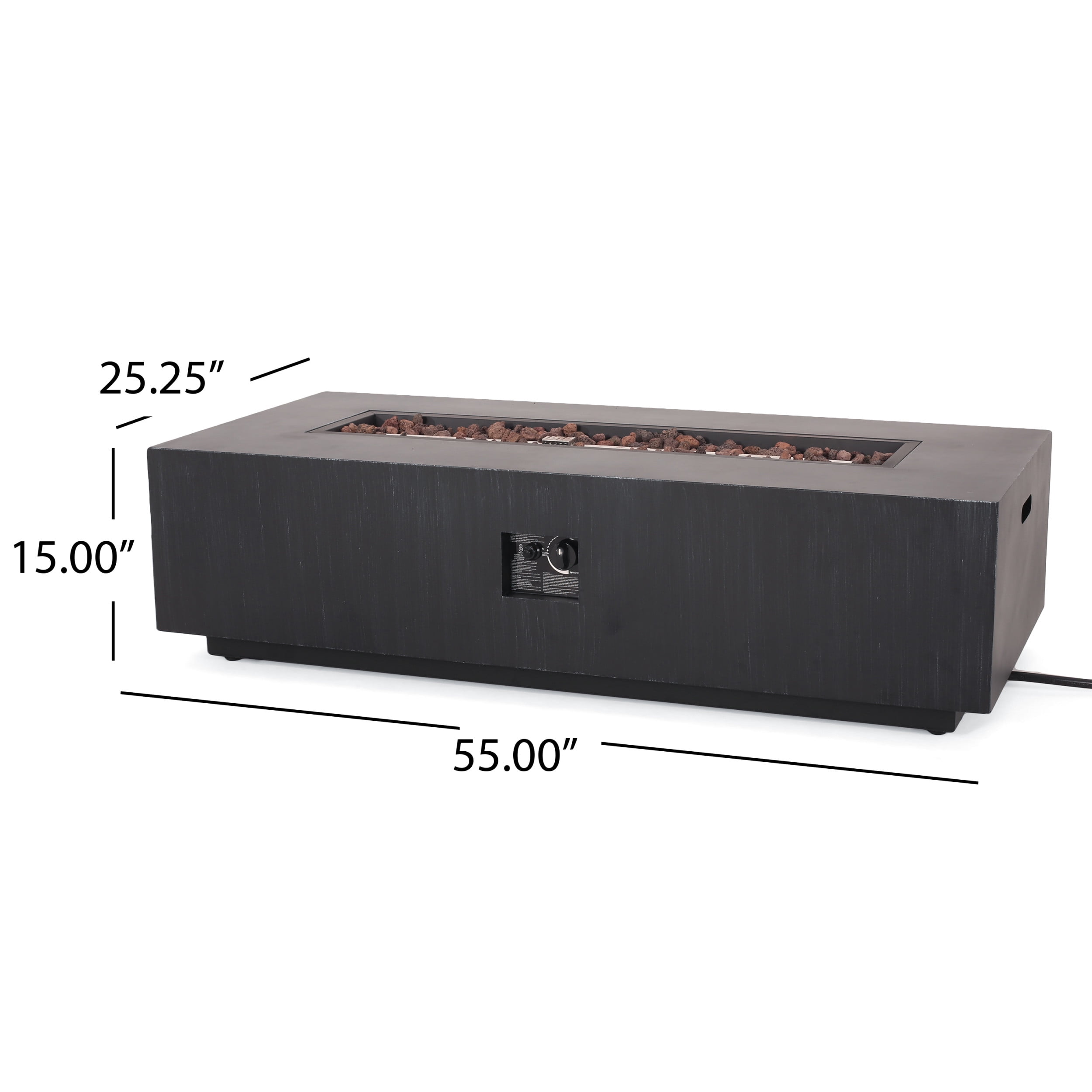 Reign Metal Outdoor 50,000 BTU Rectangular Fire Pit with Tank Holder, Brushed Black