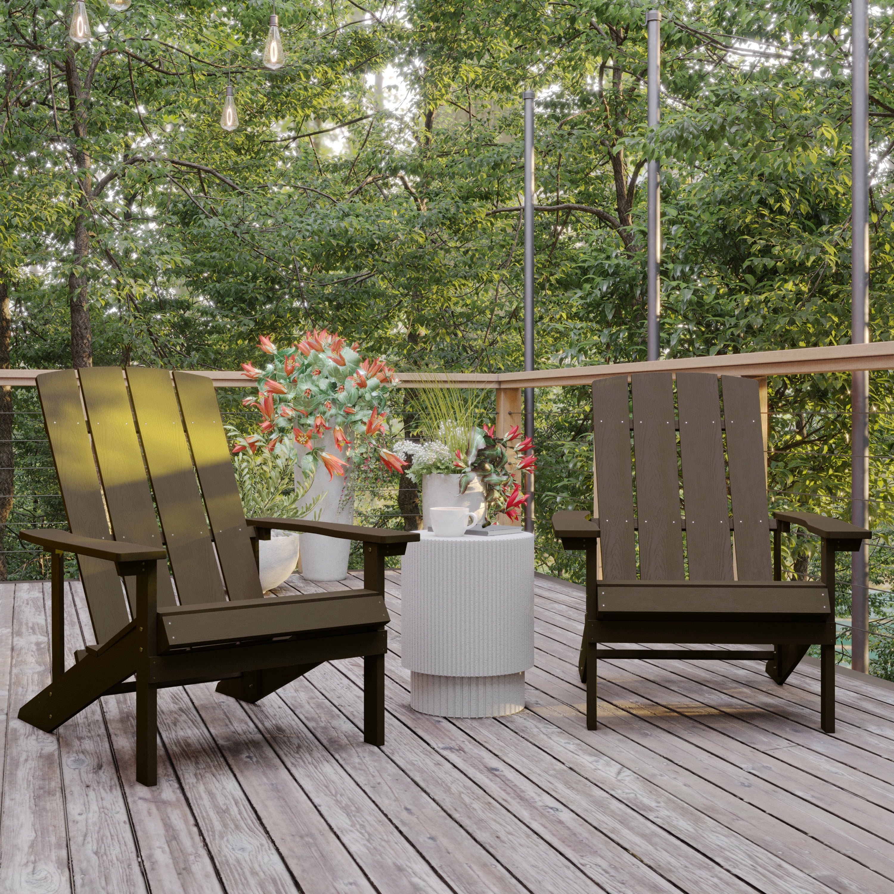 Flash Furniture Charlestown Poly Resin Adirondack Chair - Mahogany - All Weather - Indoor/Outdoor - Set of 2