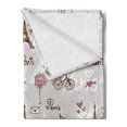 thumbnail image 2 of Paris Soft Flannel Fleece Throw Blanket, Pattern with Bikes Mannequin Eiffel Tower Hearts Doodle Style Design, Cozy Plush for Indoor and Outdoor Use, 50" x 70", Baby Blue Brown and Pink, by Ambesonne, 2 of 5
