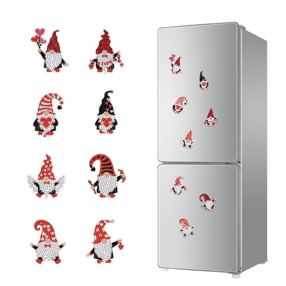 8pcs Diamond Painting Kit Fridge Magnets Flower Dwarf DIY Glitter Magnetic Stickers Handmade Creative Fridge Magnets Perfect for Kitchen Decor and Holiday Gifts