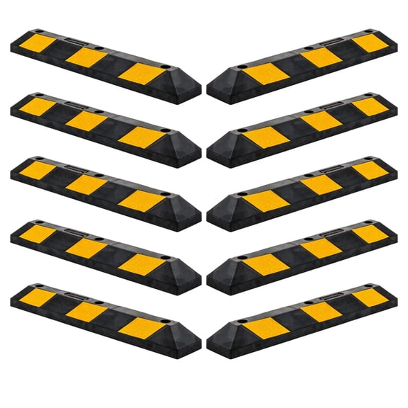 Guardian Parking Stop, 3-Foot Long Rubber Curb with Mounting Holes, Black/Yellow, 10 Pack