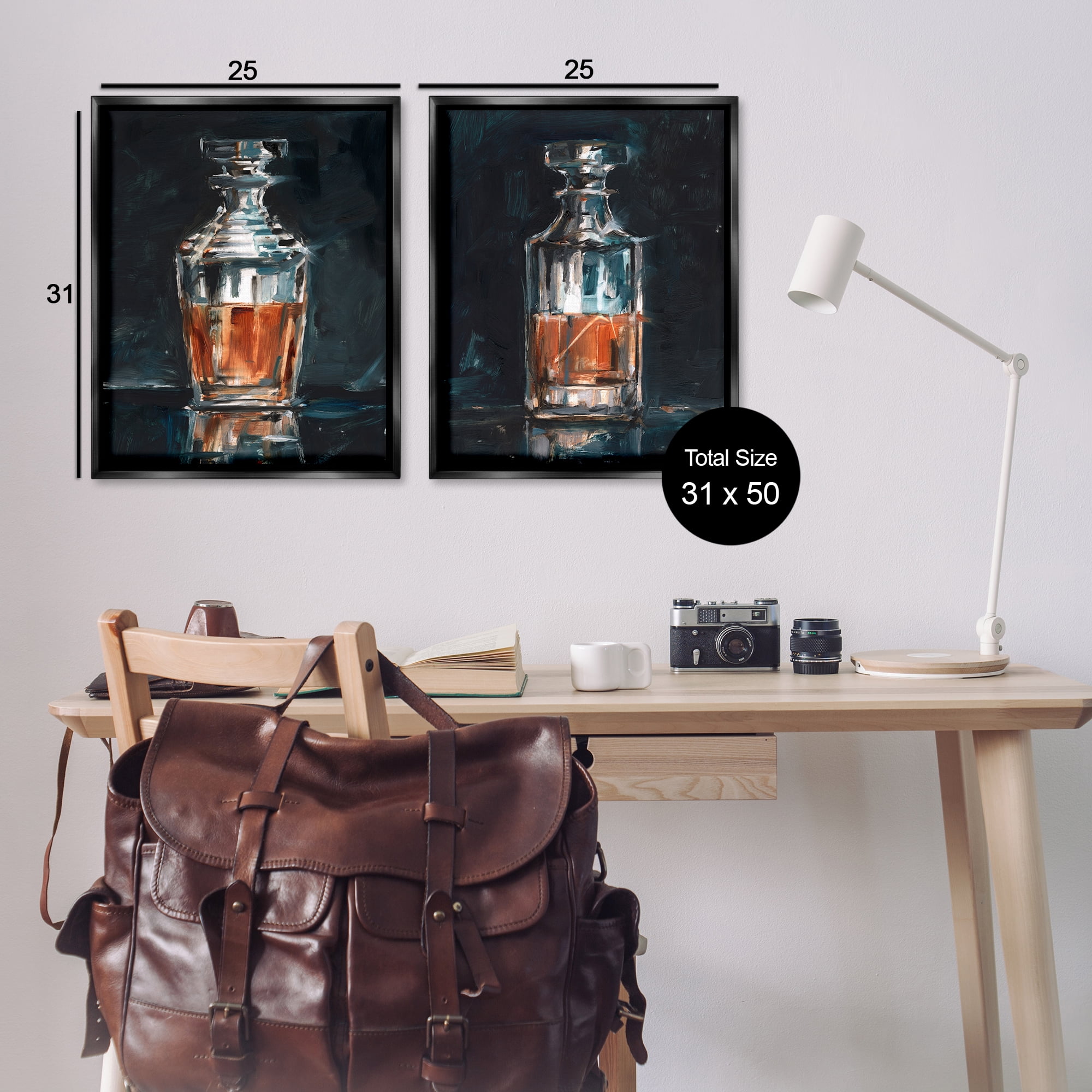 Stupell Industries Abstract Whiskey Decanters Food & Beverage Painting Black Floater Framed Canvas Art Print Wall Art, 31 x 25, Set of 2