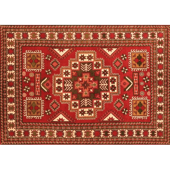 Ahgly Company Indoor Rectangle Geometric Orange Traditional Area Rugs, 8' x 10'