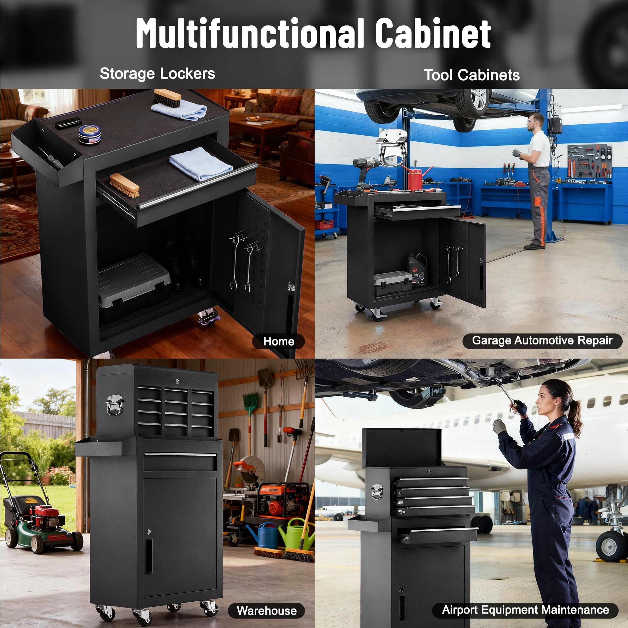 5-Drawer Rolling Tool Chest, Stainless Steel Tool Box with Brake Wheels and 4 Drawers, Black Detachable Tool Cart, Black