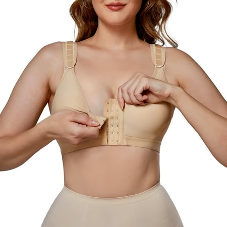 

Molutan Women Post Surgical Bra Front Closure Zip Hooks Sports Bras Racerback Support Wirefree Adjustable Straps(Beige 2XL)