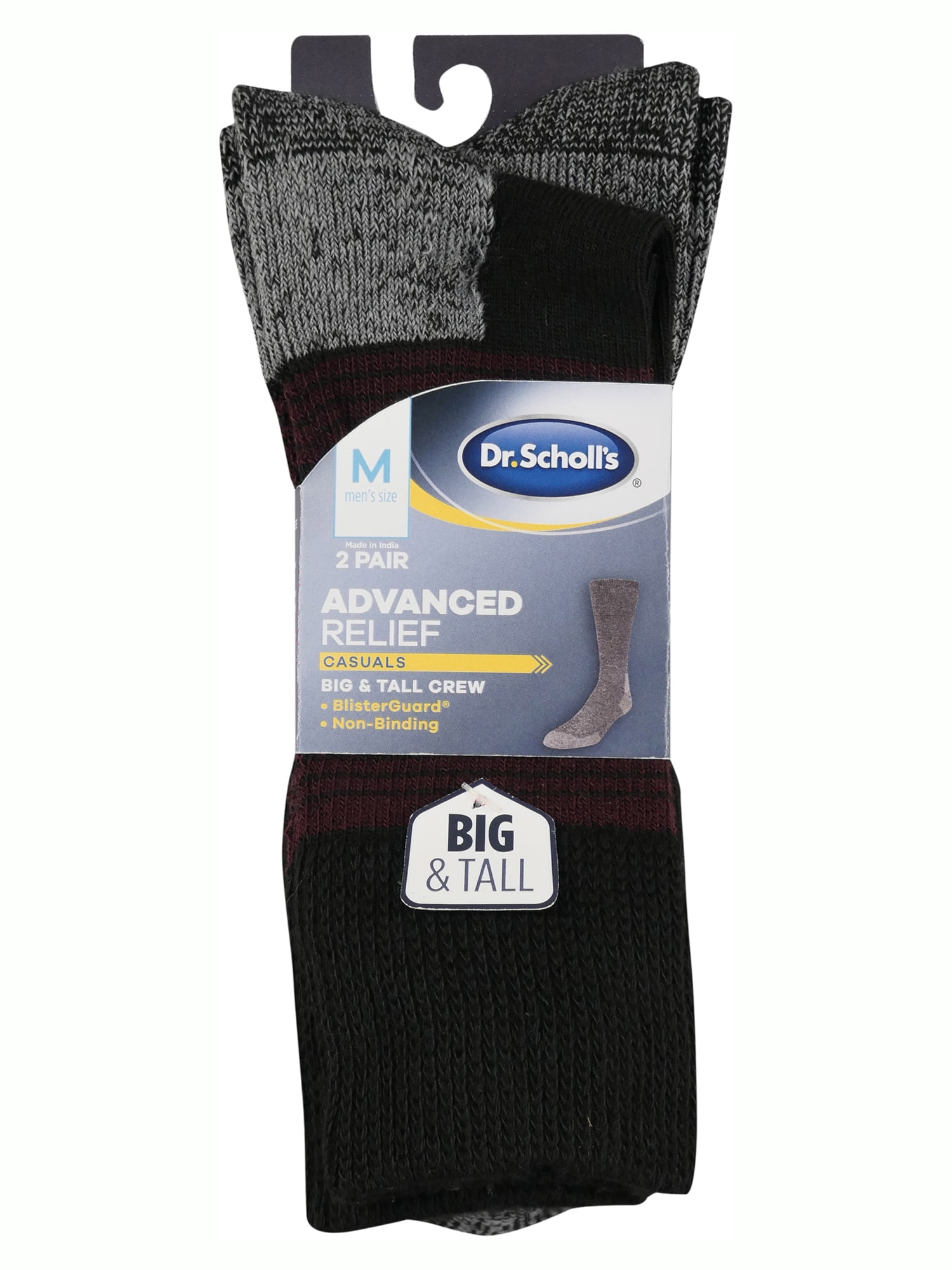 Dr. Scholl's Men's Advanced Relief Assorted Crew 2 Pack