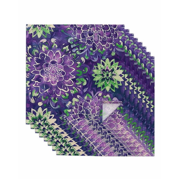 Purple Green Flowers Cloth Napkins Washable Set of 8, Watercolor Vintage Botanical Reusable Dinner Table Napkins Cloth Bulk for Weddings Kitchen Restaurants Hotel Events Parties 20 x 20 Inch
