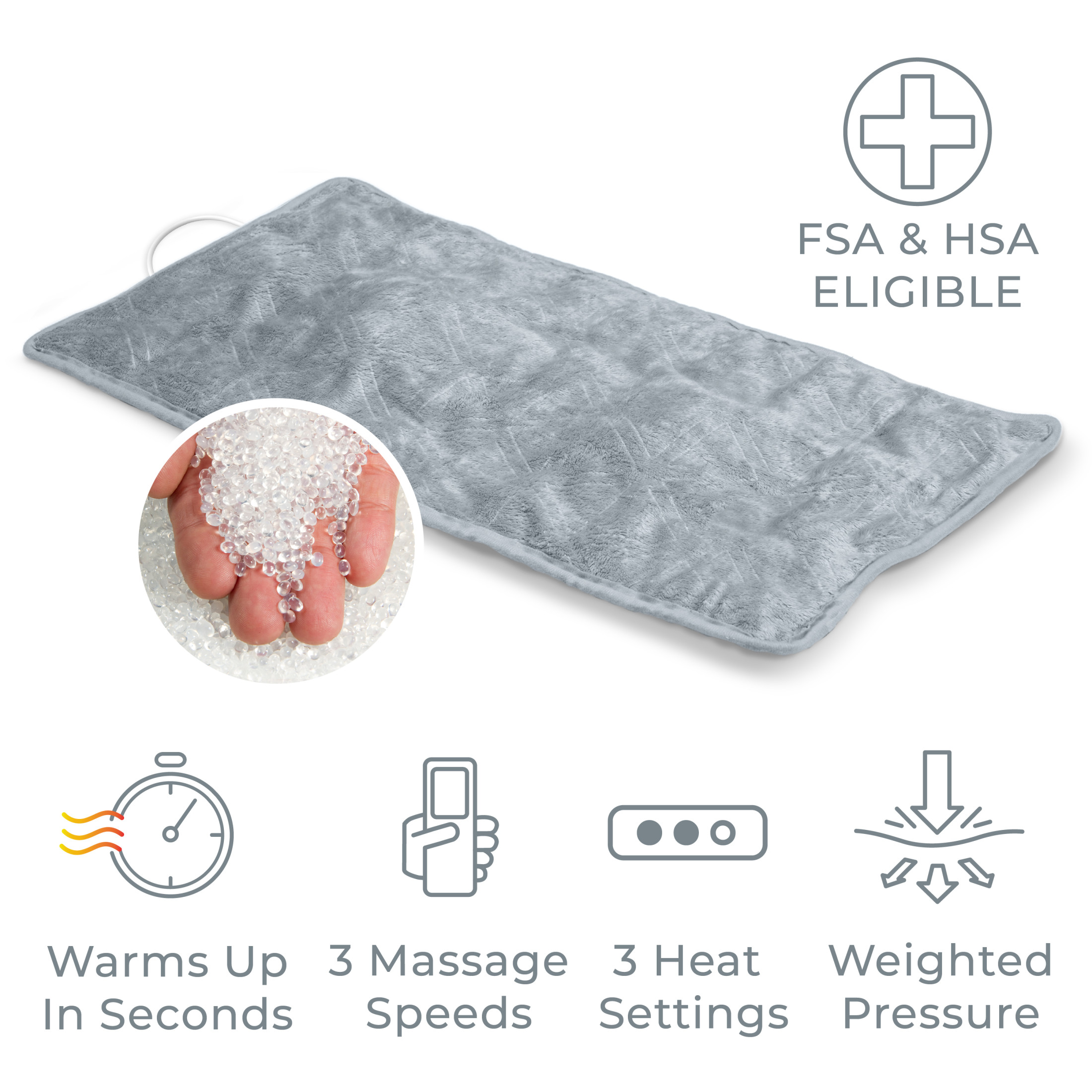 Pure Enrichment WeightedWarmth 3-in-1 Heating Pad - 3 InstaHeat Settings, 3 Massage Speeds & 4.1 lbs of Weighted Pressure for Shoulder, Neck, & Back Pain - 12” x 24” (Steel Gray)