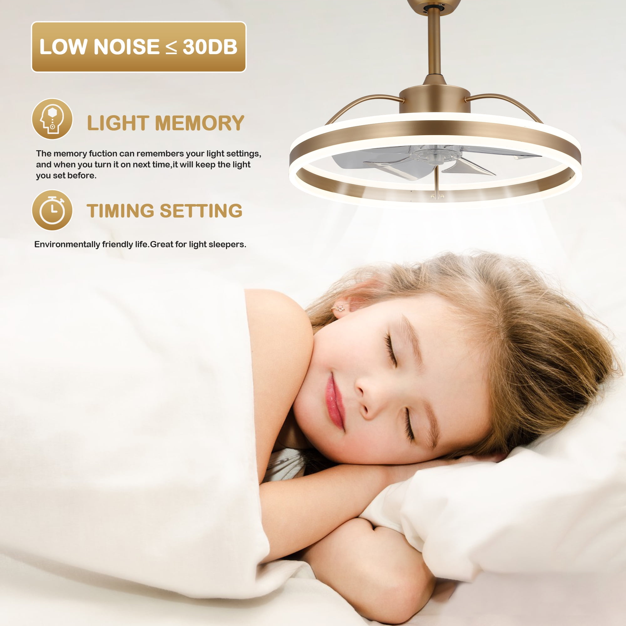 Bella Depot Modern 24'' 34W LED Light Reversible Ceiling Fan with Remote and App Control