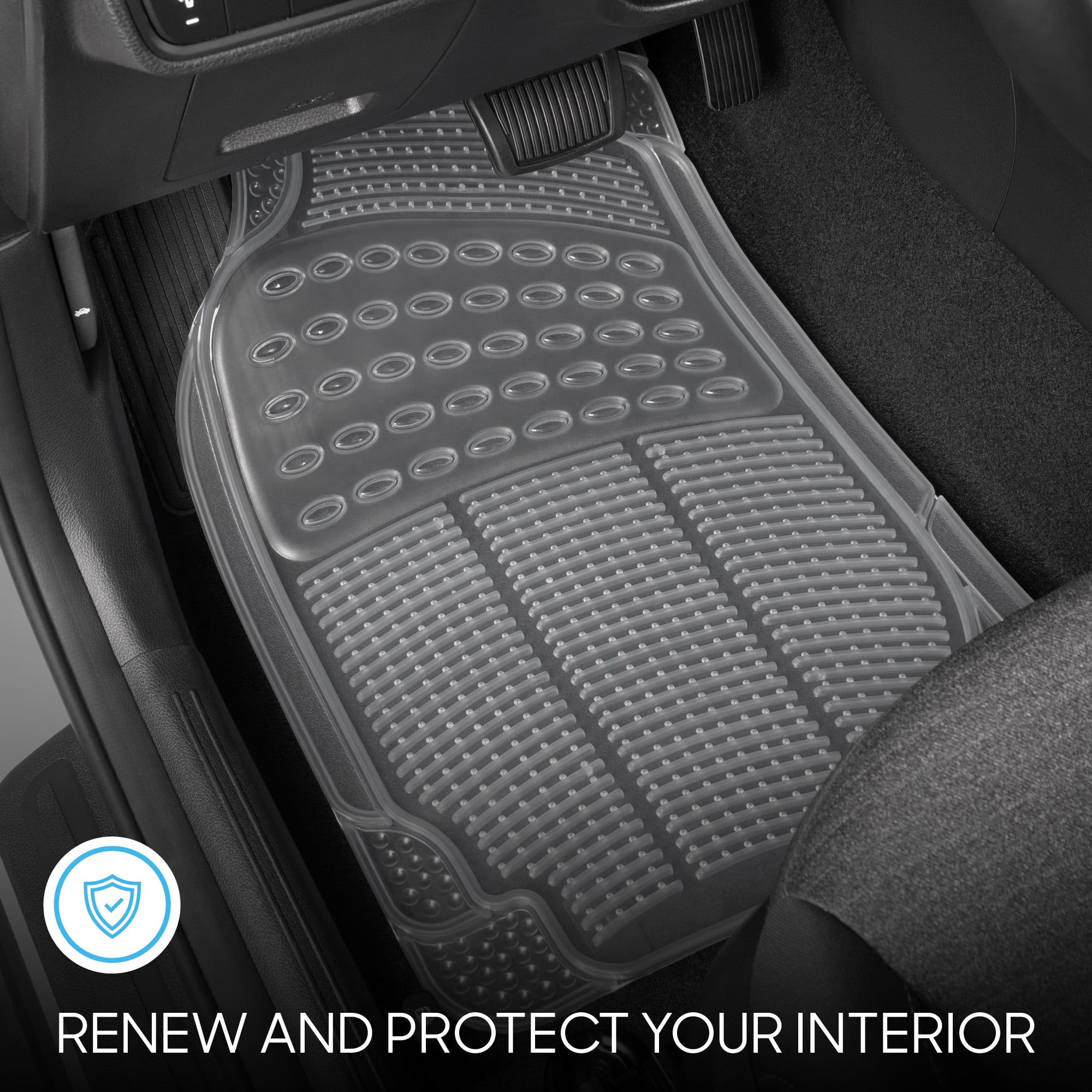 BDK Heavy Duty 4pc Front & Rear Rubber Floor Mats for Car SUV Van & Truck - All Weather Protection Universal Fit, Clear