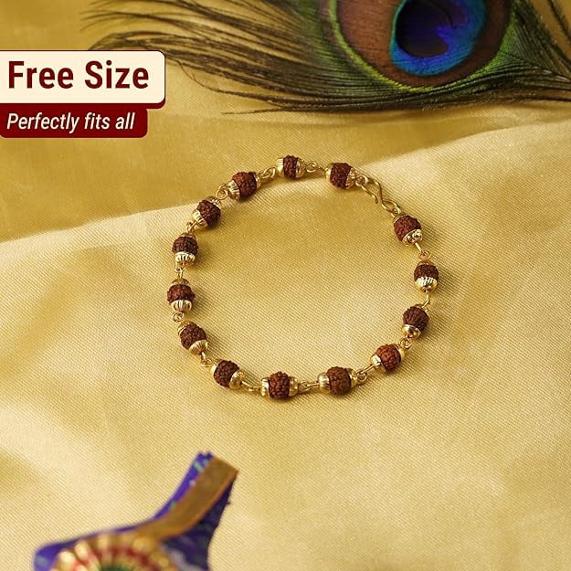 Gold Plated Rudraksha Bracelet for Men – 3 Inches Length