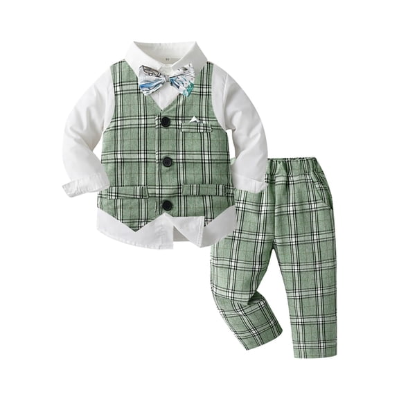 Mercatoo 4 Pcs Baby Boy Gentleman Suit Long Sleeved Cotton Shirt, Bow Tie, Vest Pants Set Toddler Boys Gentleman Outfit