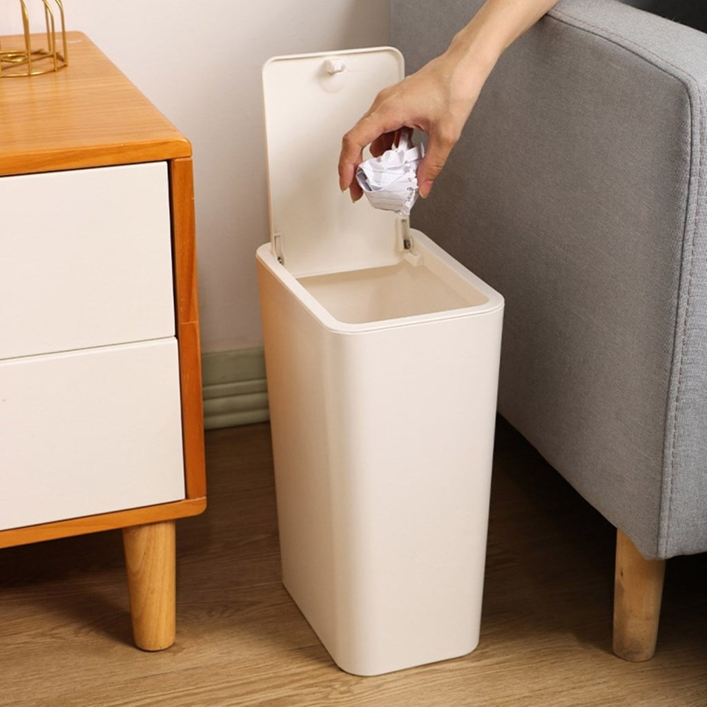 WINDLAND Push Lid Sealed Trash Can, Large Waste Basket Garbage Bin for Kitchen, Bathroom, Desk Side Disposal