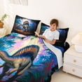 thumbnail image 3 of Feelyou Vibrant Neon Spinosaurus Rainforest Full Size Sheets for Boys Men Kids, Retro Jungle Dinosaur Bed Sheets, Blue, 4pcs, 3 of 5