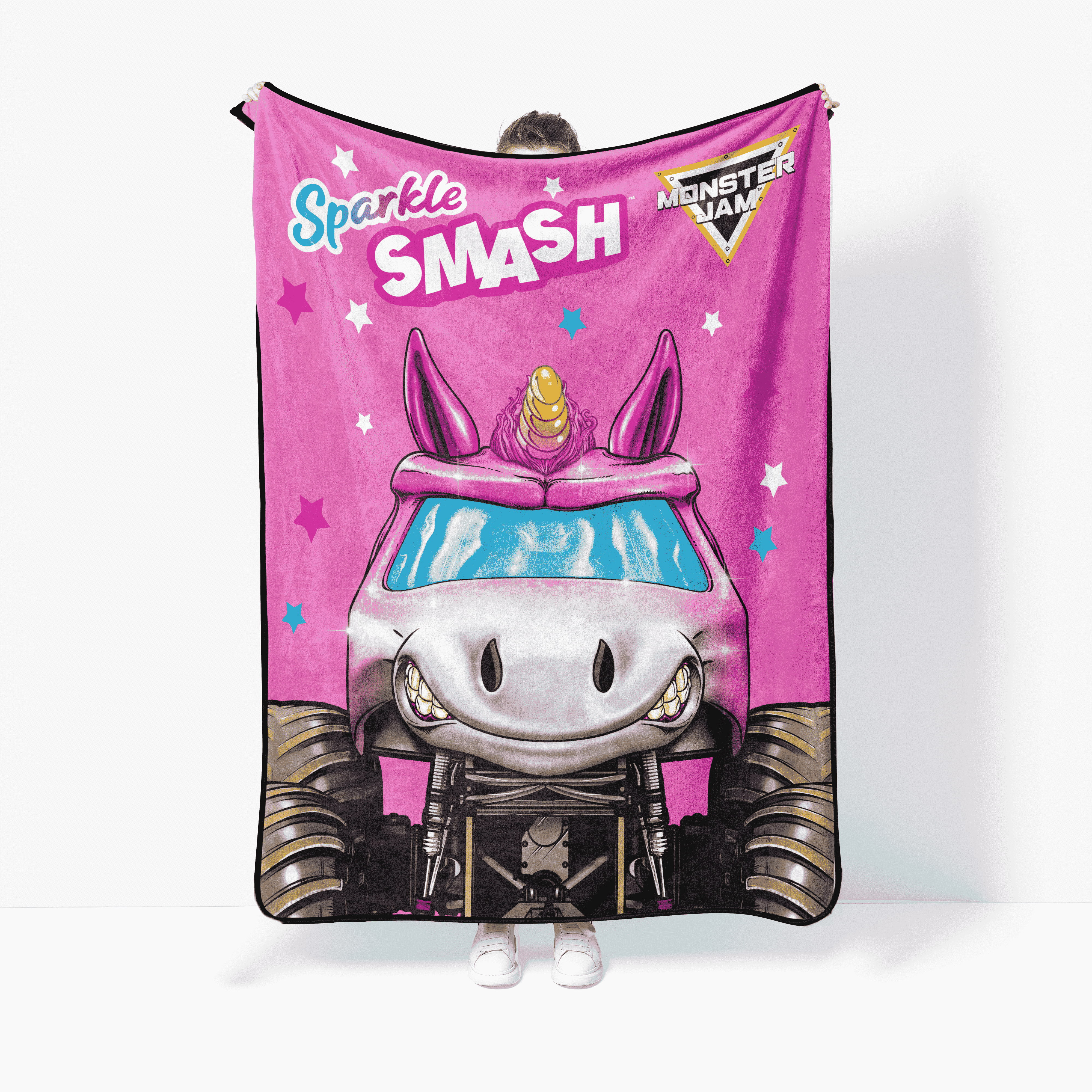 Monster Jam Sparkle Smash Throw, 46x60, Polyester Coral Fleece, Pink, Monster Jam