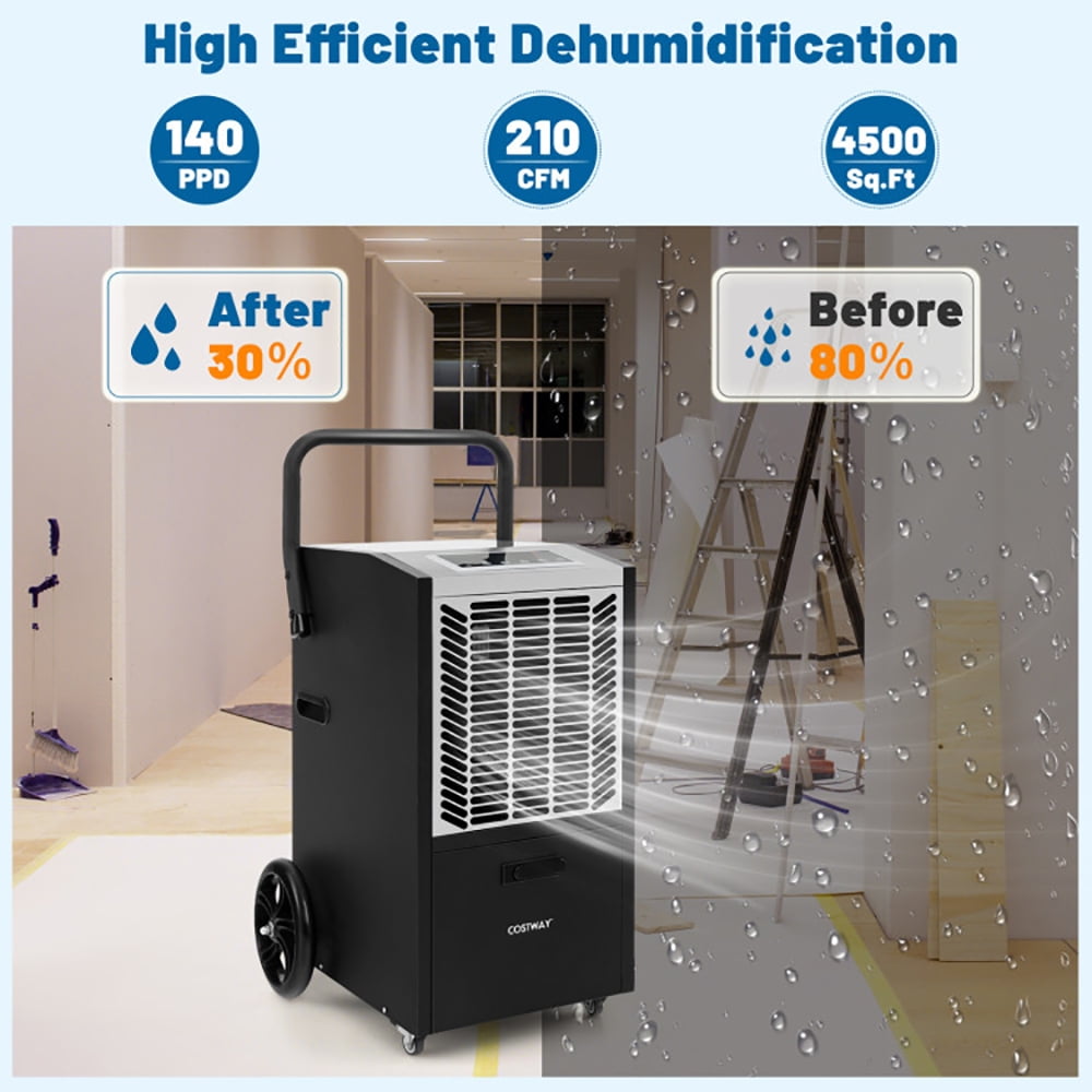 Canddidliike 140 Pints Commercial Dehumidifier Crawl Space Dehumidifier with Pump and Drain Hose-White, Dehumidifier for Large Room and Basements