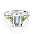 thumbnail image 2 of Gem Stone King 925 Silver and 10K Yellow Gold White Moissanite and Green Peridot and Diamond Engagement Ring for Women (3.93 Cttw, Emerald Cut 10X8MM, Trillion 3.5MM, Size 8), 2 of 3