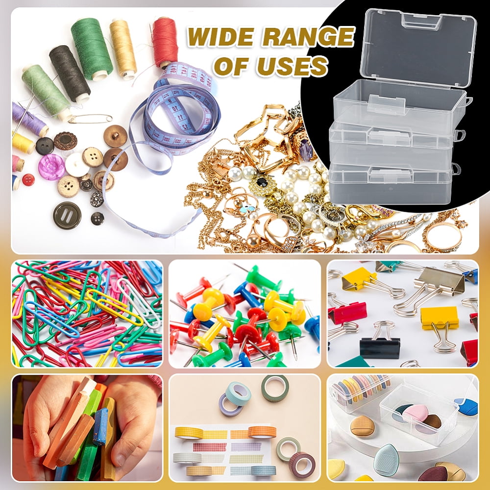 6Pcs Rectangle Plastic Container Box 6.3x3.5x1.7Inch Small Clear Storage Organizer with Lids for Beads Jewelry Small Craft Accessories Office