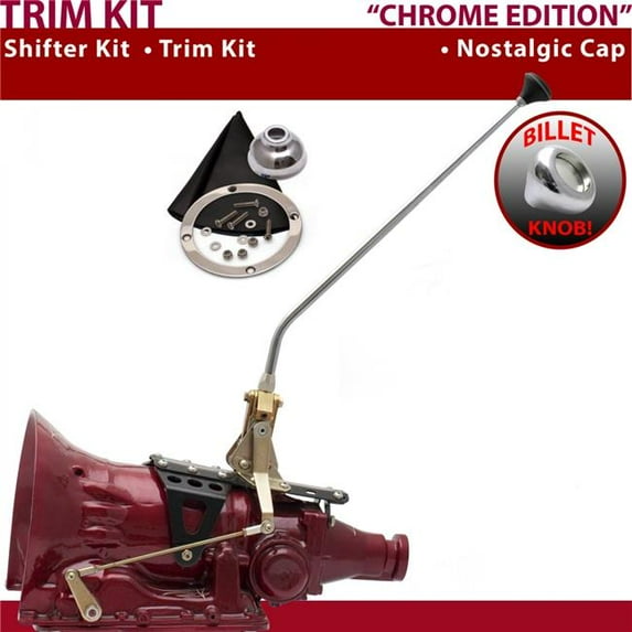 American Shifter 904 Shifter Kit Chrome 23 in. Trim Kit Push Button Cap Black Boot Billet Knob for F37F2
