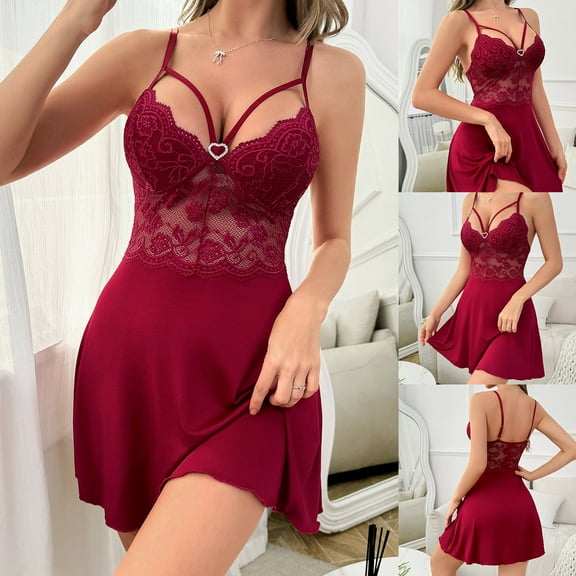 Aboser Lingerie Nightgowns for Women Sexy Full Slip Negligee Nightie Bridal Babydoll Sleepshirt Strappy Beauty Back Chemise Loungewear See Through Lace Nightgown