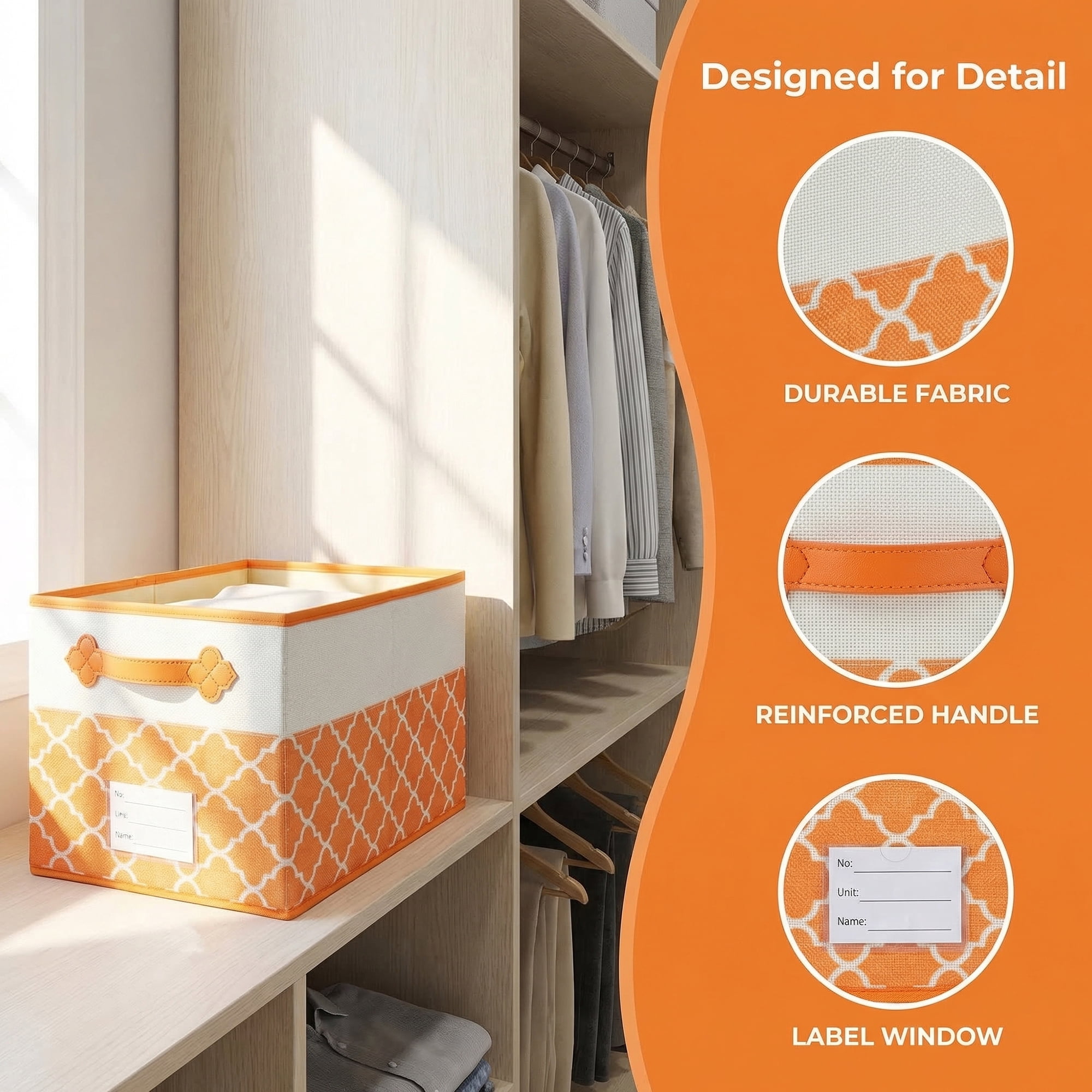 Unique Bargains Storage Basket with Handle for Organizing Objects Orange 17.3"x11.8"x10.6"