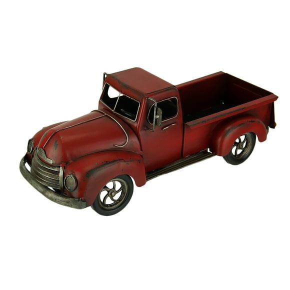 Hand Painted Vintage Red Pickup Truck Metal Statue Western DÃ©cor